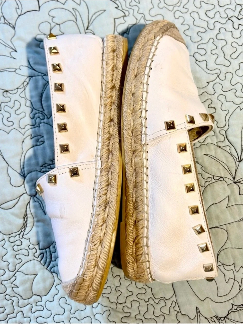 💥Vidorreta Made in Spain White Leather Studded Espadrille Flats EU 37 US 6.5💛